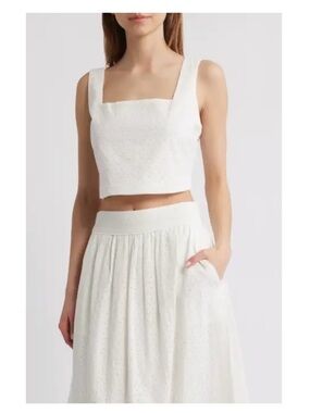 Paige Aelita Women's White Eyelet Square Neck Crop Top